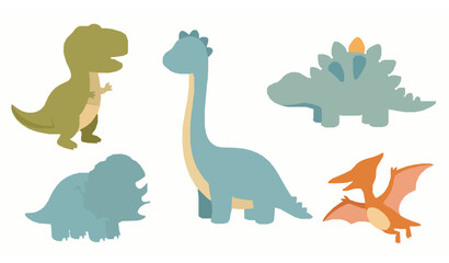 Cute Dino Vector Clipart Set – Cartoon T-Rex, Diplodocus, Triceratops, Pterodactyl © Shakib