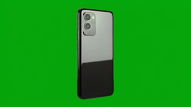 Sleek black smartphone with dual cameras against a vibrant green background