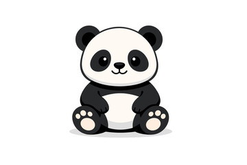 Fototapeta premium Cute cartoon illustration of a happy baby panda sitting and looking forward, isolated on white background, adorable animal character