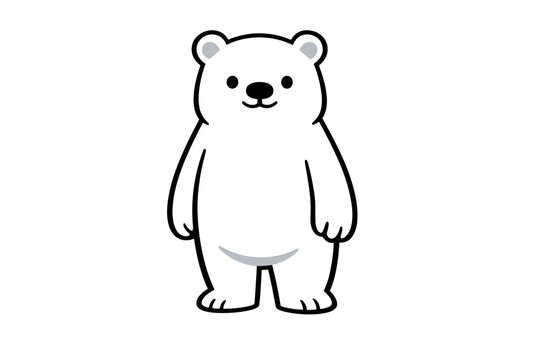 Cute illustration of a friendly polar bear standing on a white background, perfect for children's books and designs