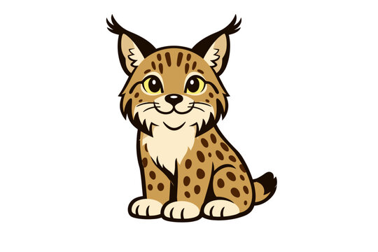 Cute cartoon lynx cub character with charming spotted fur and expressive eyes, a playful vector illustration perfect for children's designs and animal-themed projects