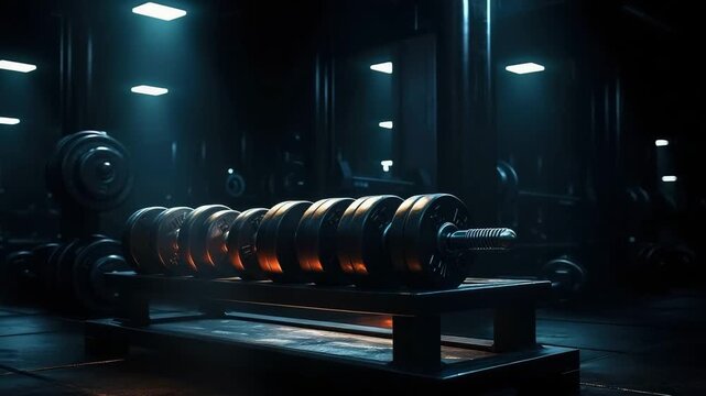 Heavy Dumbbells On Rack Dark Gym Interior