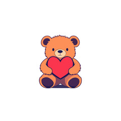 Fototapeta premium Cute cartoon teddy bear holding red heart, isolated on white background Adorable plush toy with love symbol, concept of affection, romance, and childhood