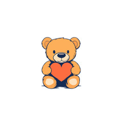 Cute cartoon teddy bear holding orange heart, sitting with paws on knees, isolated on white background Concept of love, affection, friendship, and childhood innocence © Fernando