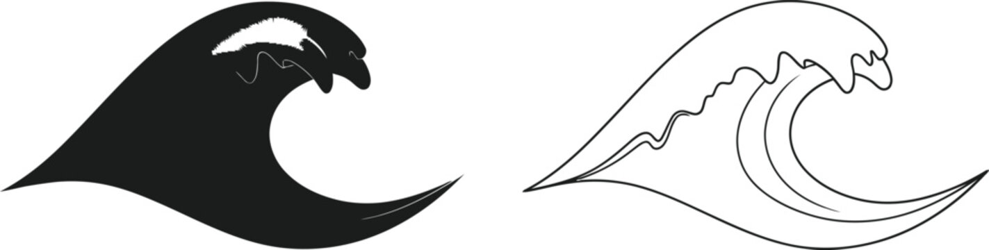 Wave icon black and white surf ocean graphic Vector