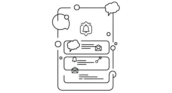 Linear illustration of a smartphone displaying various notification icons and message bubbles