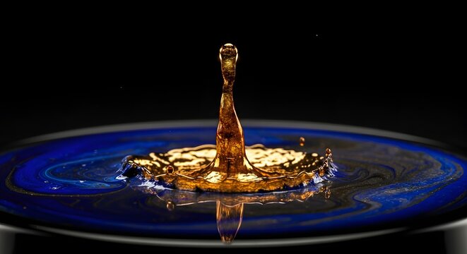 Abstract fluid dynamics of molten gold mixing with liquid lapis lazuli with metallic reflections