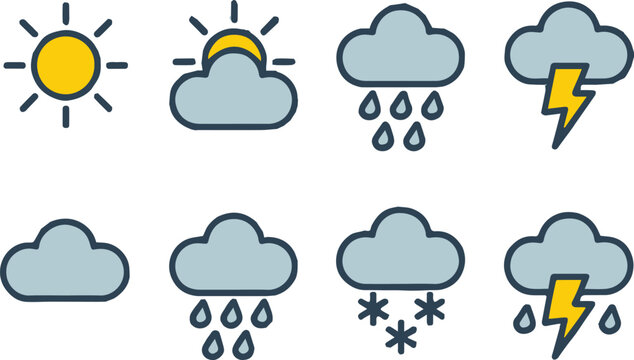 weather icon set sun cloud rain storm snow sleet fog pack vector icons