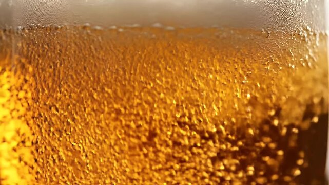 Close-up of golden liquid with bubbles and froth
