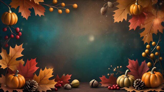 Autumn Harvest Display with Pumpkins and Leaves in Warm Golden Light