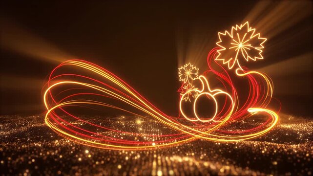 Light trail drawing of apple shape in dark night setting with glowing spark effect