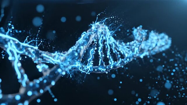 Futuristic AI DNA Helix with Neural Network Connections &ndash; Glowing Blue Biotech Data Visualization 4K Loop