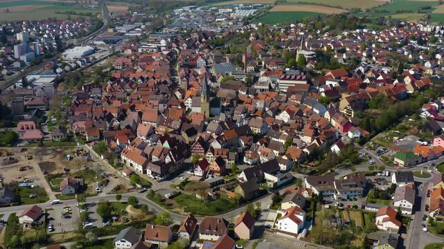 Aerial view beside the small town Eppingen in Germany on sunny day in autumn.
