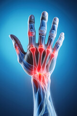 Naklejka premium Educational anatomy illustration of human hand bones and finger joints 