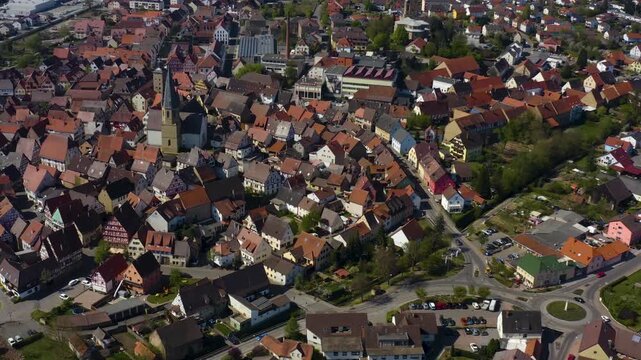 Aerial view beside the small town Eppingen in Germany on sunny day in autumn.