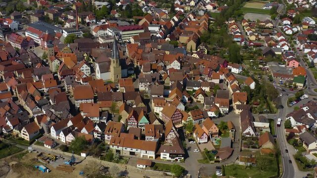 Aerial view beside the small town Eppingen in Germany on sunny day in autumn.