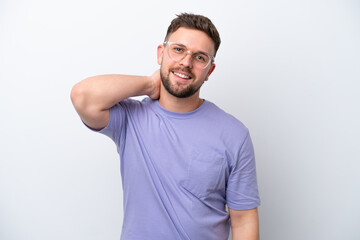 Obraz premium Young caucasian man isolated on white background laughing