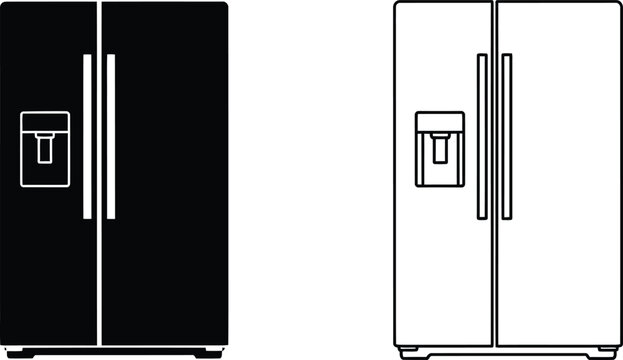 Black and white refrigerators with ice makers Vector