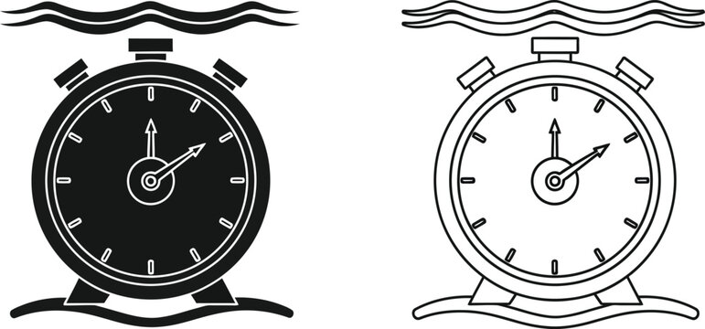Clocks in and out of water with stopwatch timing Vector