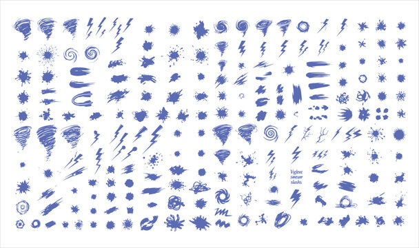 A collection of various blue and black symbols on a white background image.