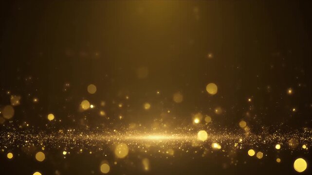 Glowing Bokeh Lights Scattering in Dark Atmospheric Background with Golden Shimmer