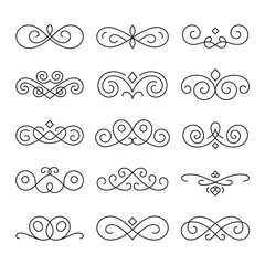 Fototapeta premium Collection of ornate black swirls and decorative flourishes in a grid
