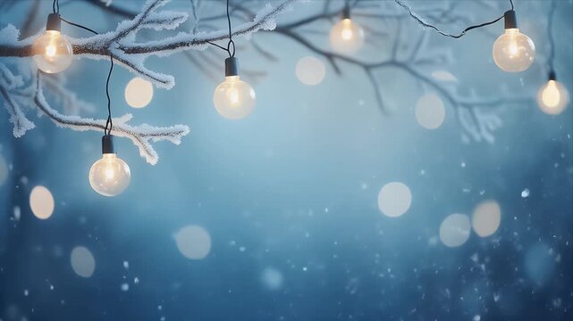 Hanging String Lights with Frosted Bulbs in Winter Outdoor Night Setting