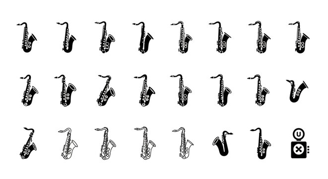 Saxophone Collection: Diverse Styles and Silhouettes for Music and Jazz Themes