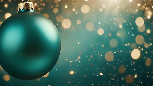 Close up of reflective glass ornament with bokeh light background in festive mood