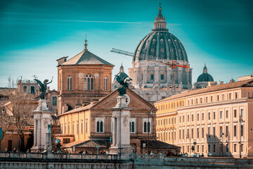 Obraz premium View of St. Pierto in Rome, Italy. Petersdom, Vatikan, Rom.
