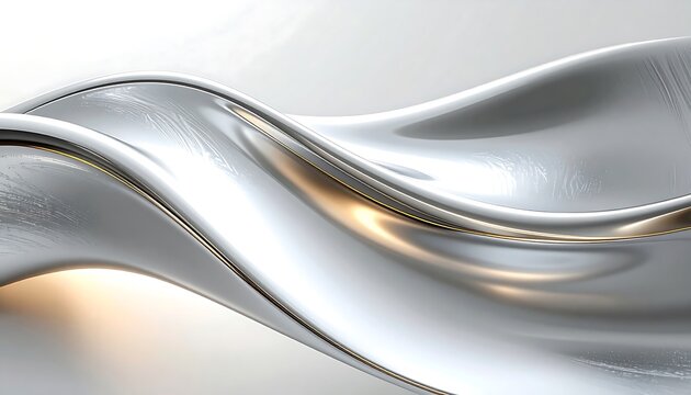 Flowing metallic gold and silver abstract waves on light background