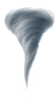 A gray tornado with a swirling funnel cloud isolated on transparent background