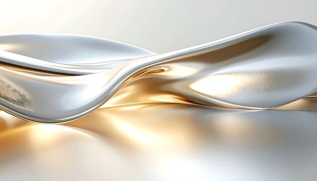 Abstract gold and silver wave background with smooth metallic curves, luxury gradient design with copy space
