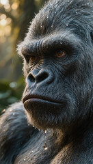 Fototapeta premium Powerful Gorilla Portrait in the Jungle with Water Droplets