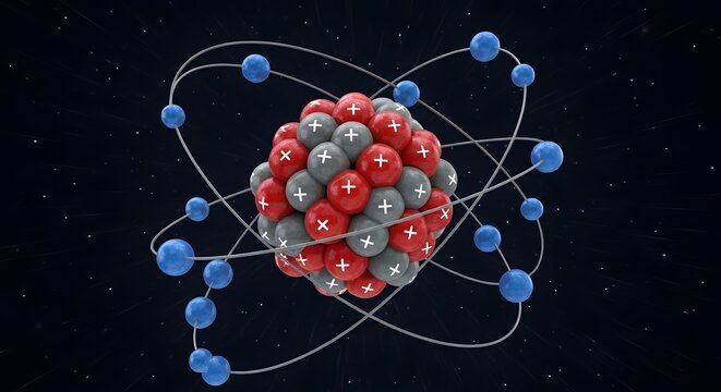 An atomic structure model with electrons orbiting.