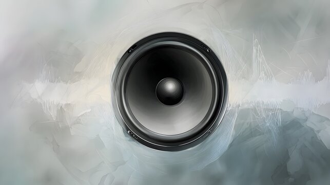 Powerful subwoofer illustration radiates sonic energy a modern design concept in cool black and gray tones
