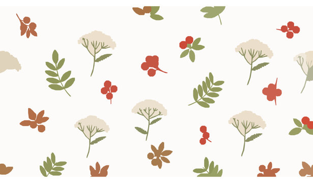 New Year seamless pattern vector red berries yarrow green leaves festive design
