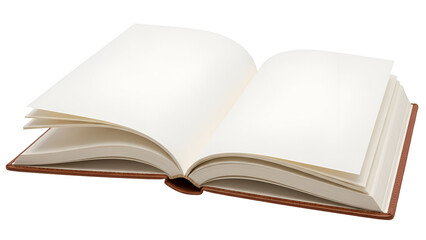 Fototapeta premium Open blank book with brown leather cover isolated on transparent background
