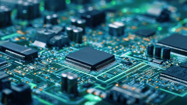 power electronics green background on a blue background