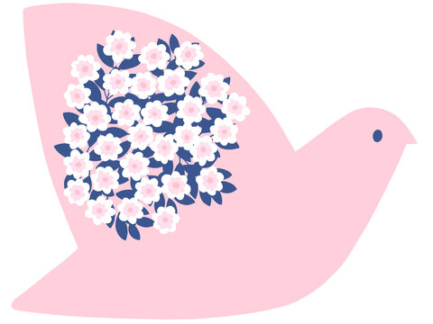 pixta花模様のピンクの鳥