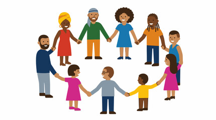 Fototapeta premium Diverse Group of Happy People Holding Hands in a Circle Illustrating Unity and Community
