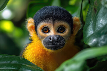 Fototapeta premium A Nimble Monkey Dashing Through the Lush Green Labyrinth