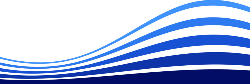 Wavy blue divider shape with striped border and abstract curved header. Bottom element for webpages, templates, and modern menu separators.