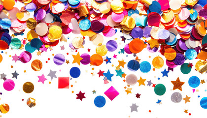 Fototapeta premium Colorful confetti in varying shapes and sizes against a black background