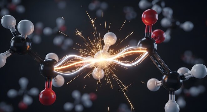 Molecular structure with glowing chemical bonds.