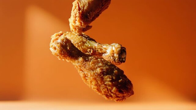 rains of crispy chicken fall down to the table cinematic