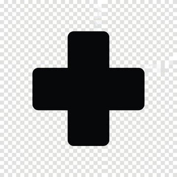 Simple black plus symbol on transparent background