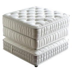 Obraz premium Three plush, white mattresses stacked, featuring button tufting and stitched sides