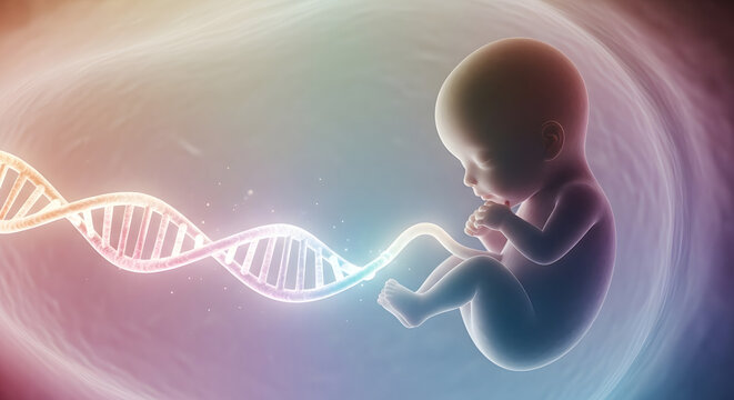 Fetal Embryo Beside Dna Strand