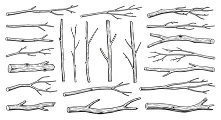 Collection of Hand-Drawn Twigs and Branches Illustration. © Mita